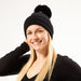 Plush Knit Pom Pom Beanie - Black