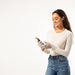 Sparkle Leopard Texting Knit Goves - Cream