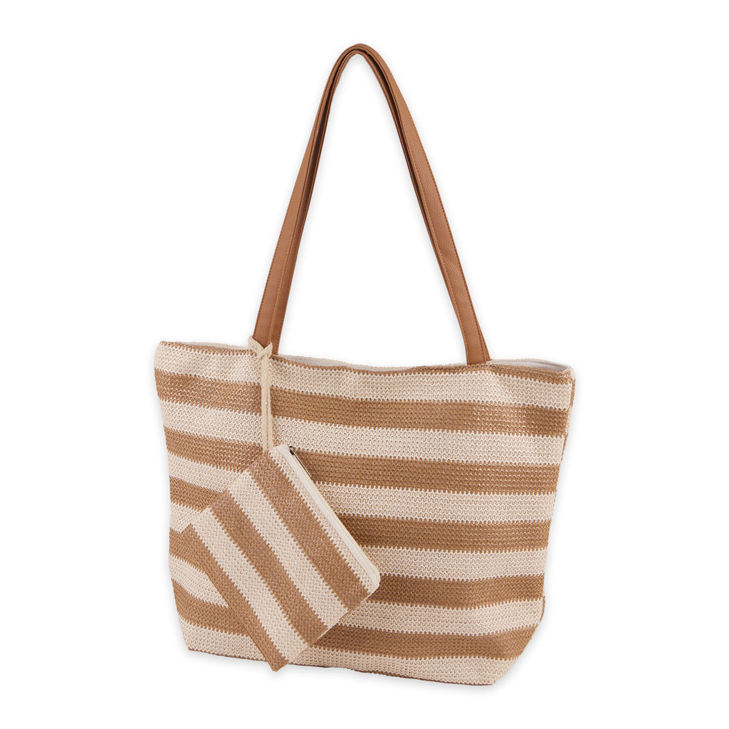 Mira Tote Bag - Beige Stripe