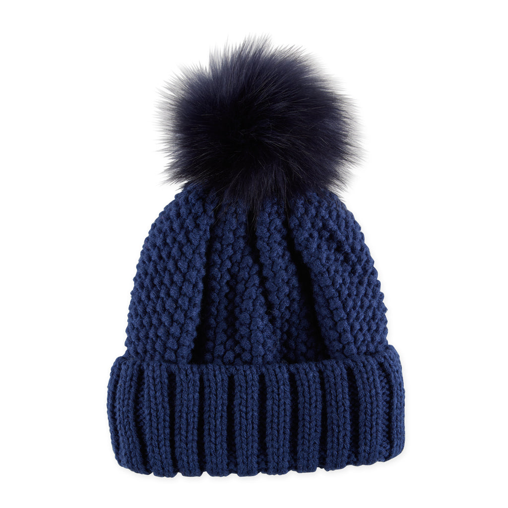 Snap On Pom Pom Beanie - Navy