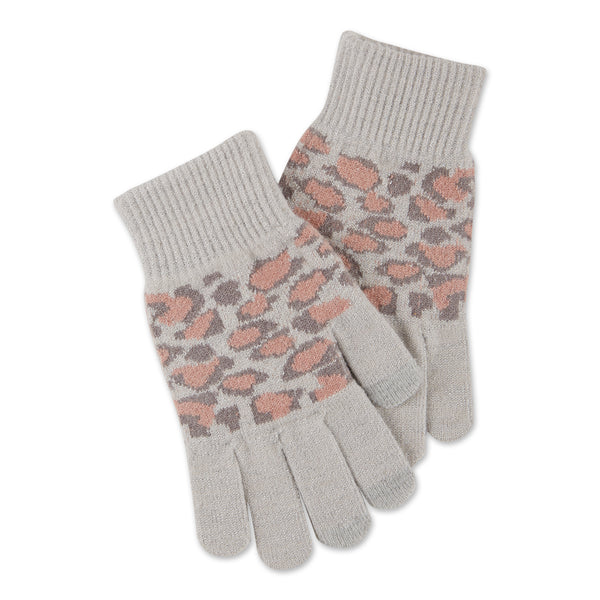 Sparkle Leopard Texting Knit Goves - Cream