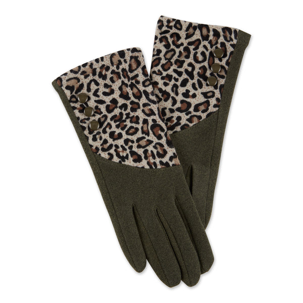 Leopard Button Gloves - Green